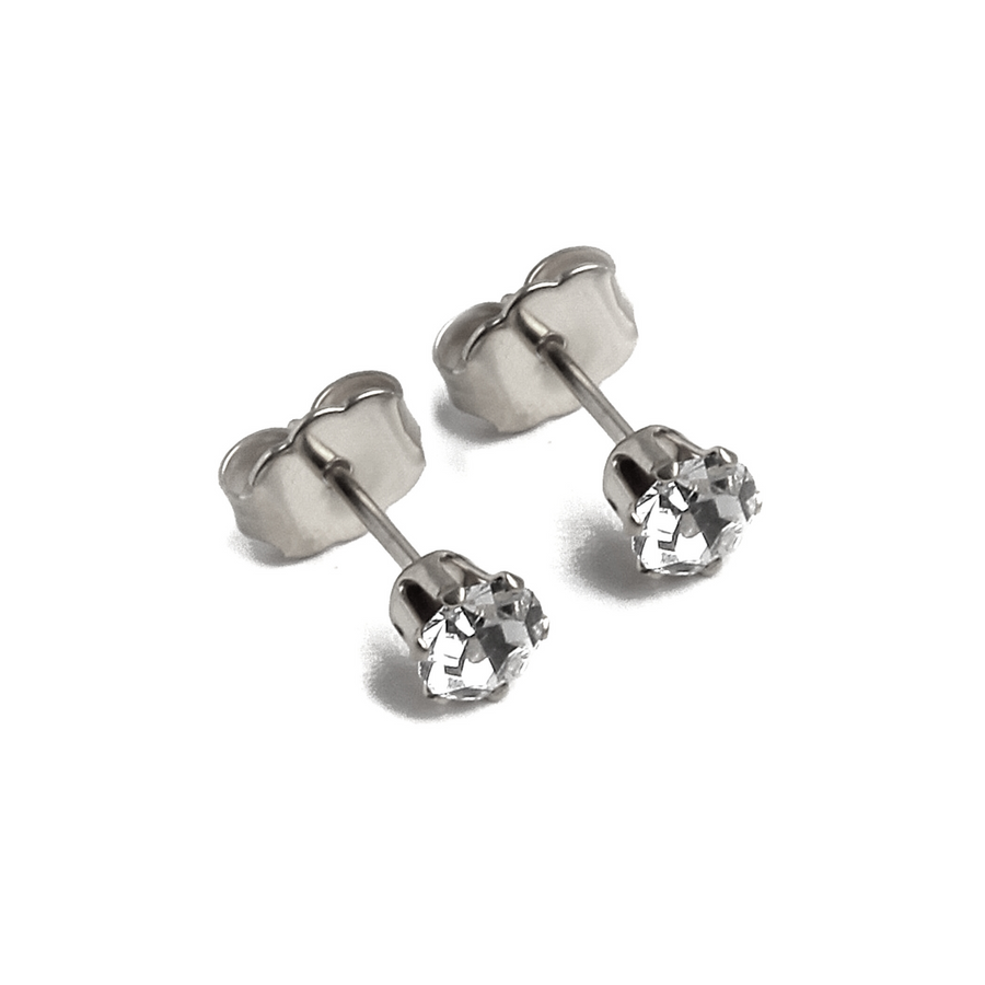 Cubic Zirconia Birthstone Earrings | 4mm Round | Stainless Steel Posts | 1 Pair