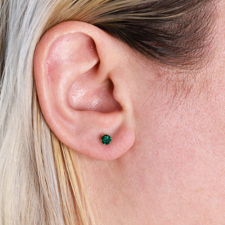 4mm Cubic Zirconia Birthstone Earrings in Silver - May