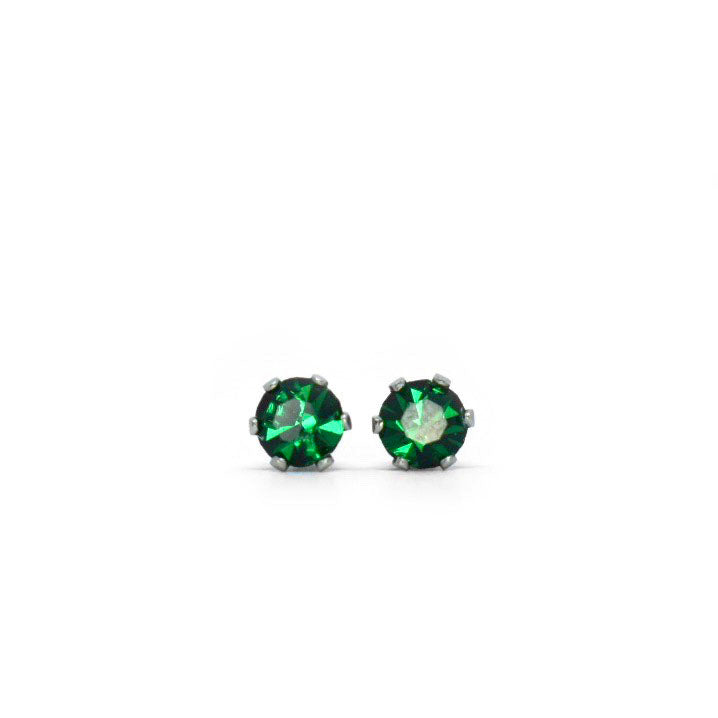 4mm Cubic Zirconia Birthstone Earrings in Silver - May