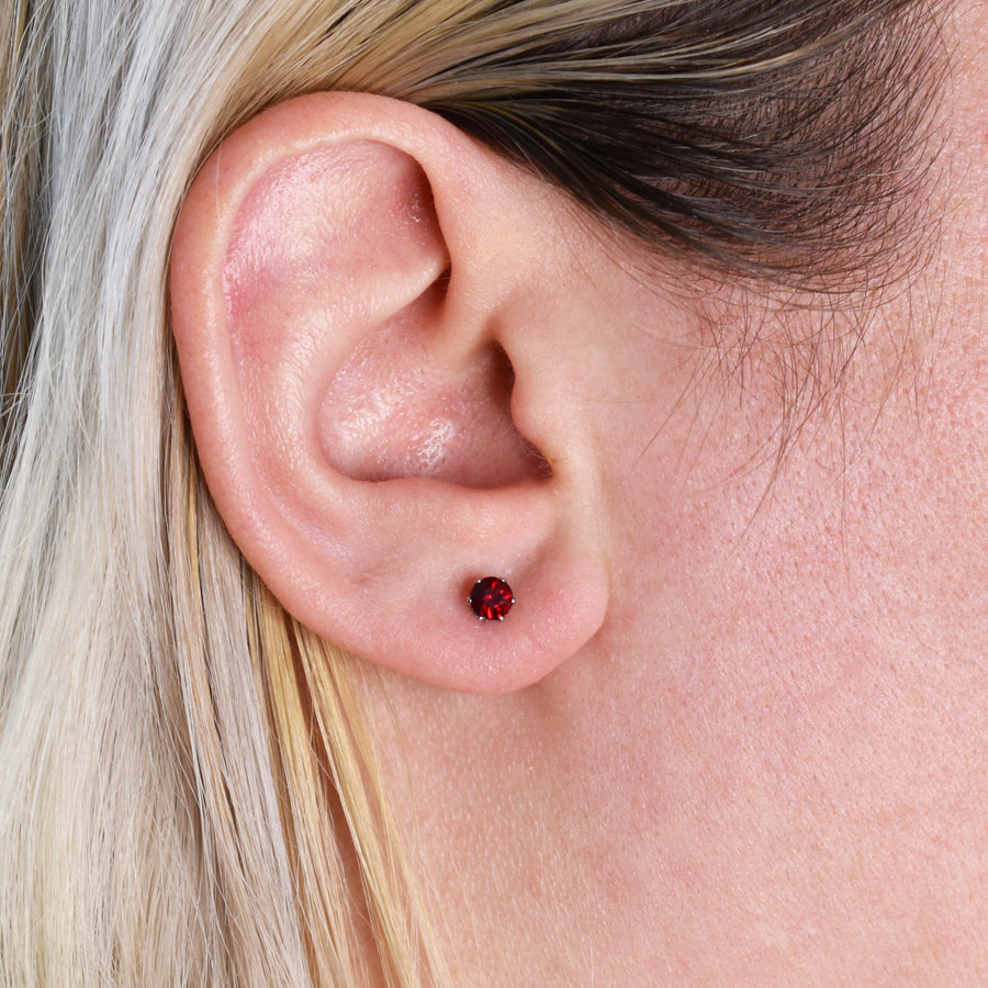 4mm Cubic Zirconia Birthstone Earrings in Silver - July