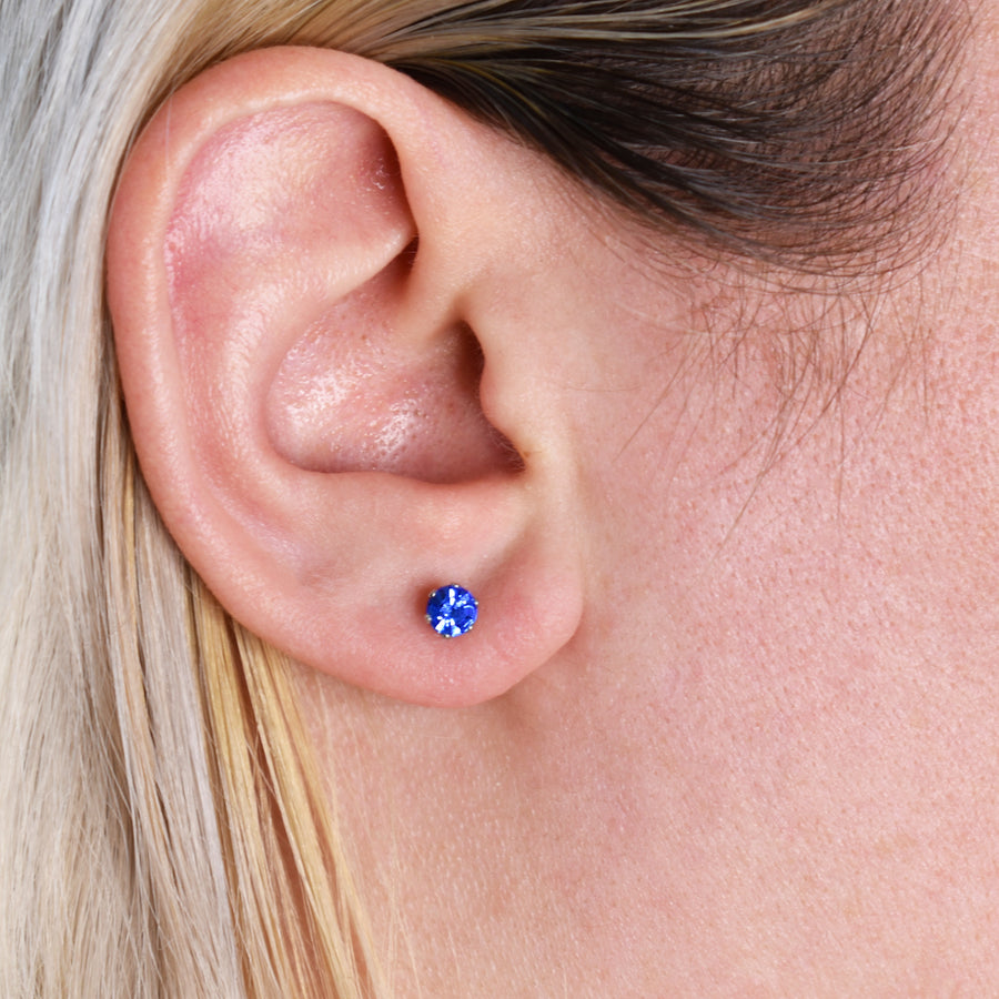 4mm Cubic Zirconia Birthstone Earrings in Silver - September