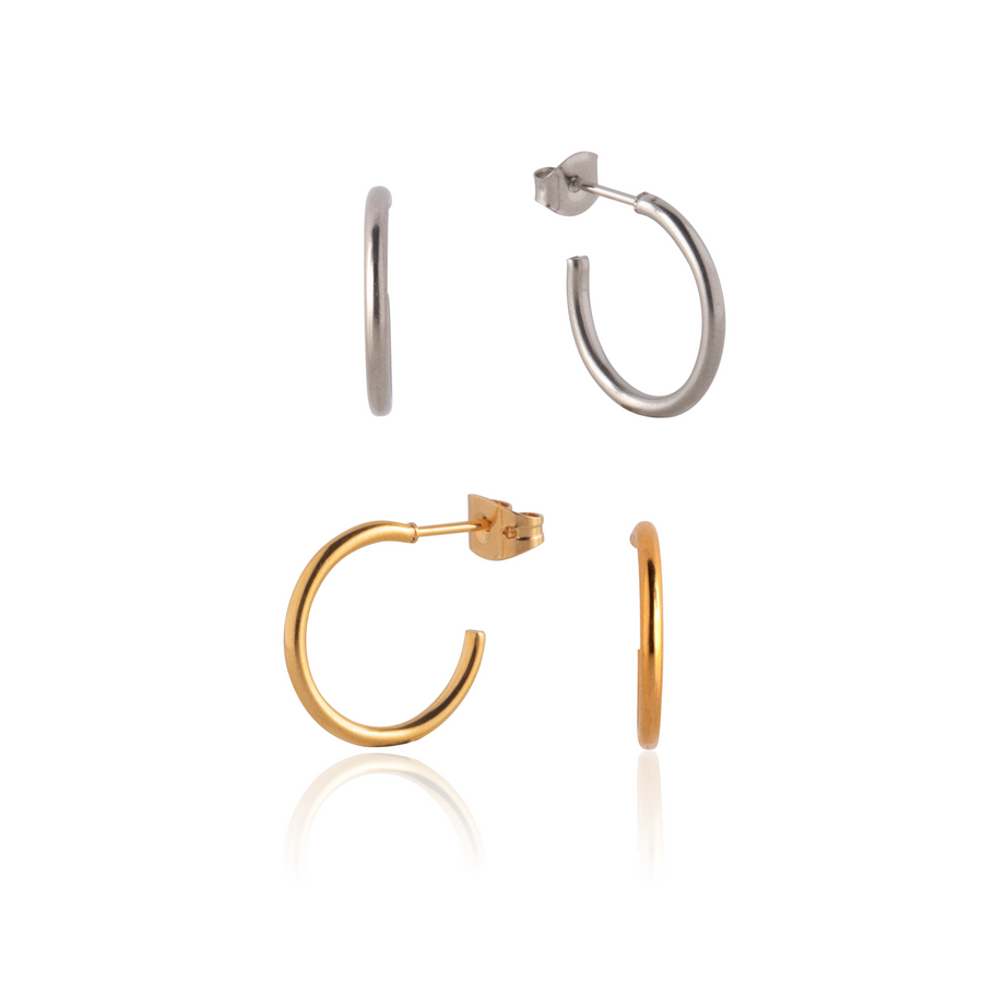 14mm Thin Hoops Earrings 2 Pairs