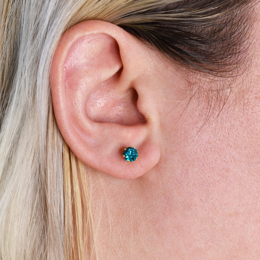 5mm Cubic Zirconia Birthstone Earrings in Gold - December