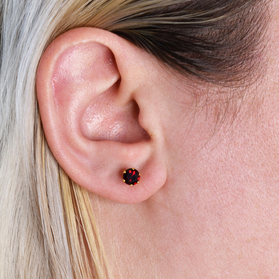 5mm Cubic Zirconia Birthstone Earrings in Gold - January