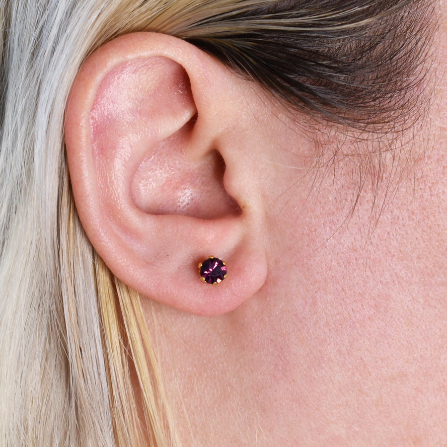 Wholesale | 5mm Cubic Zirconia Birthstone Earrings in Gold | February