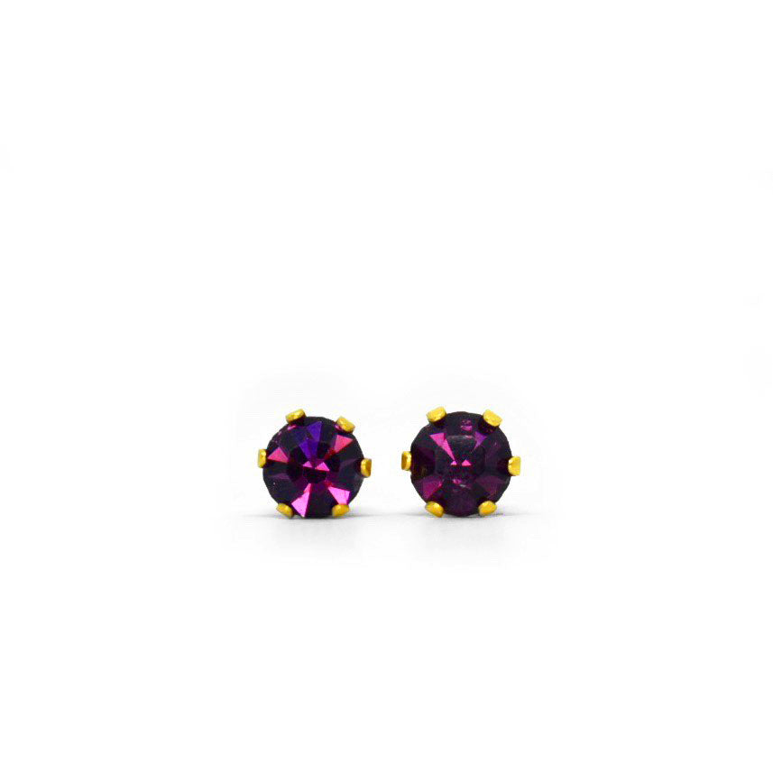 5mm Cubic Zirconia Birthstone Earrings in Gold - February
