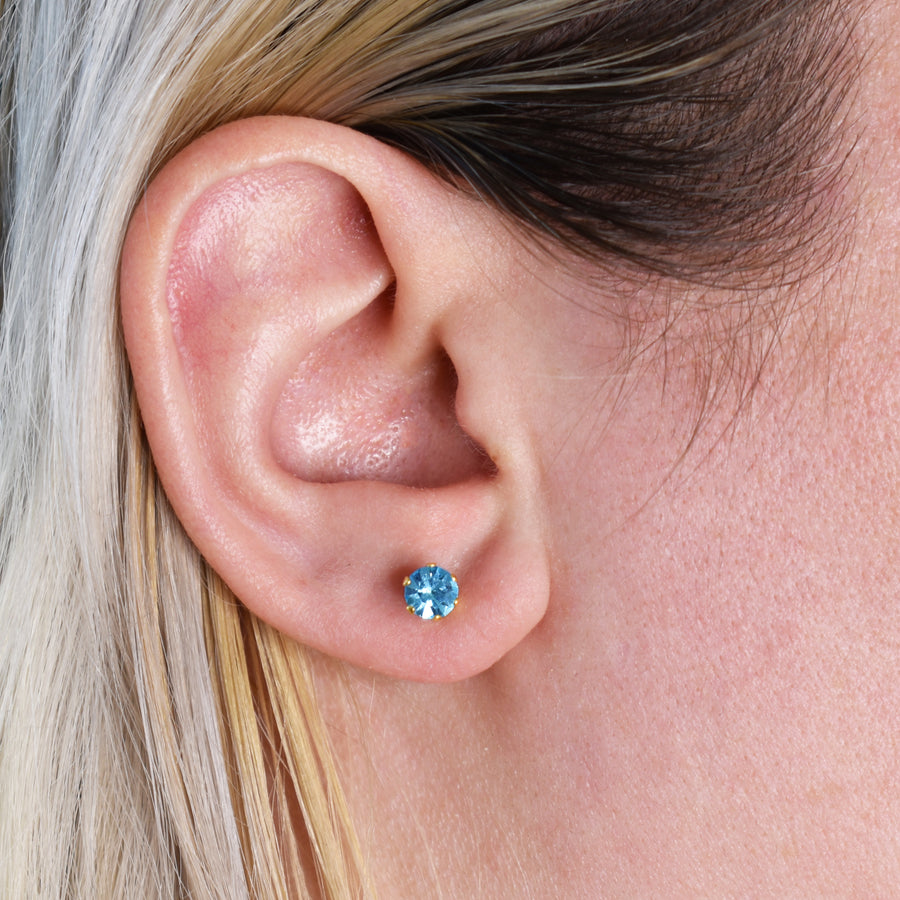 5mm Cubic Zirconia Birthstone Earrings in Gold - March
