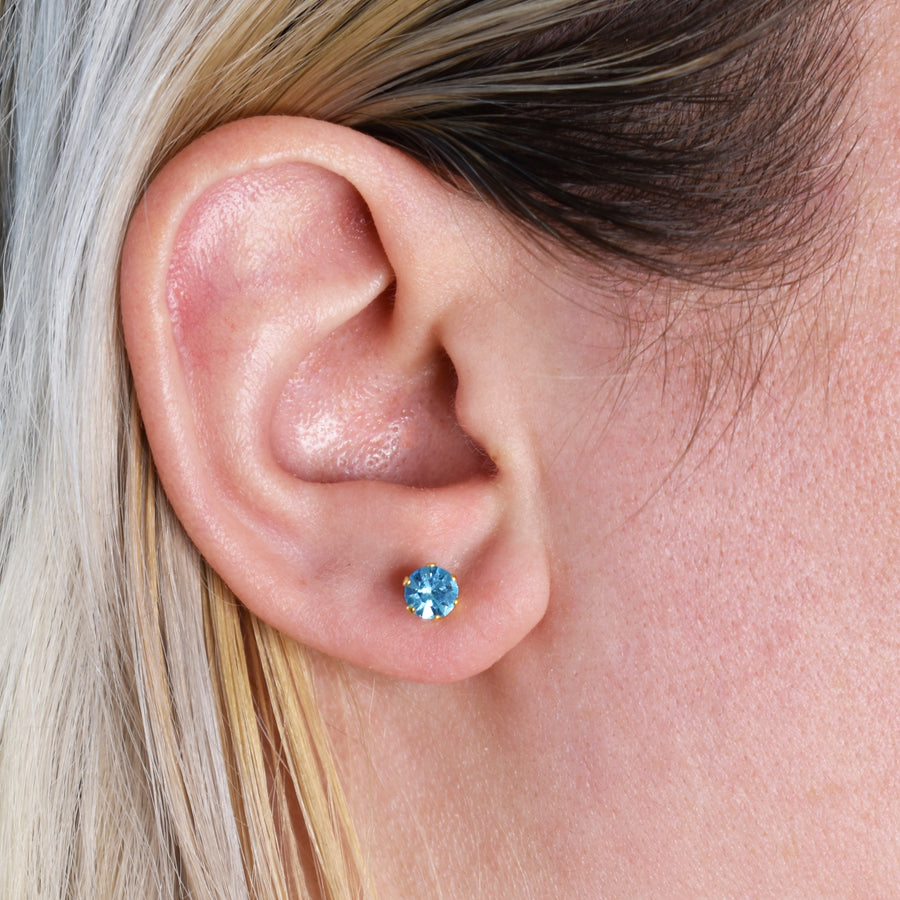 Cubic Zirconia Birthstone Earrings 2 Pairs in Gold - March