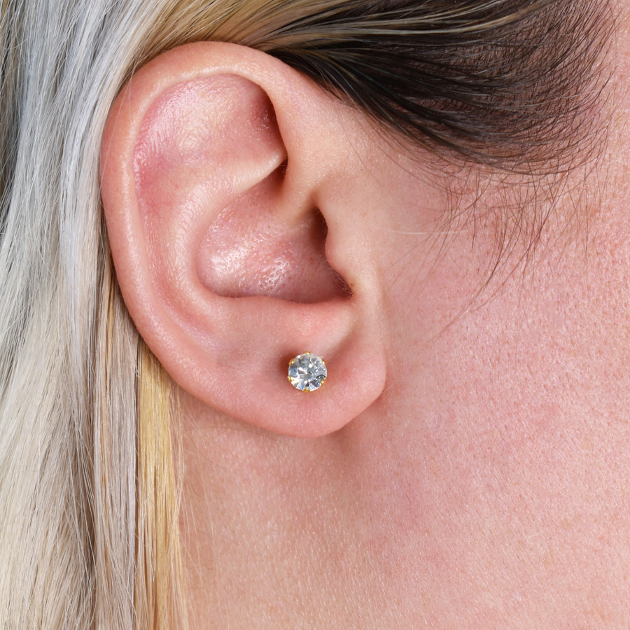 Wholesale | 5mm Cubic Zirconia Birthstone Earrings in Gold | April