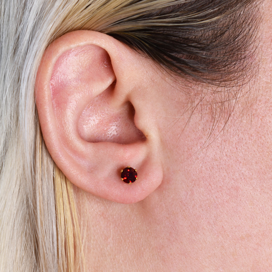 5mm Cubic Zirconia Birthstone Earrings in Gold - July