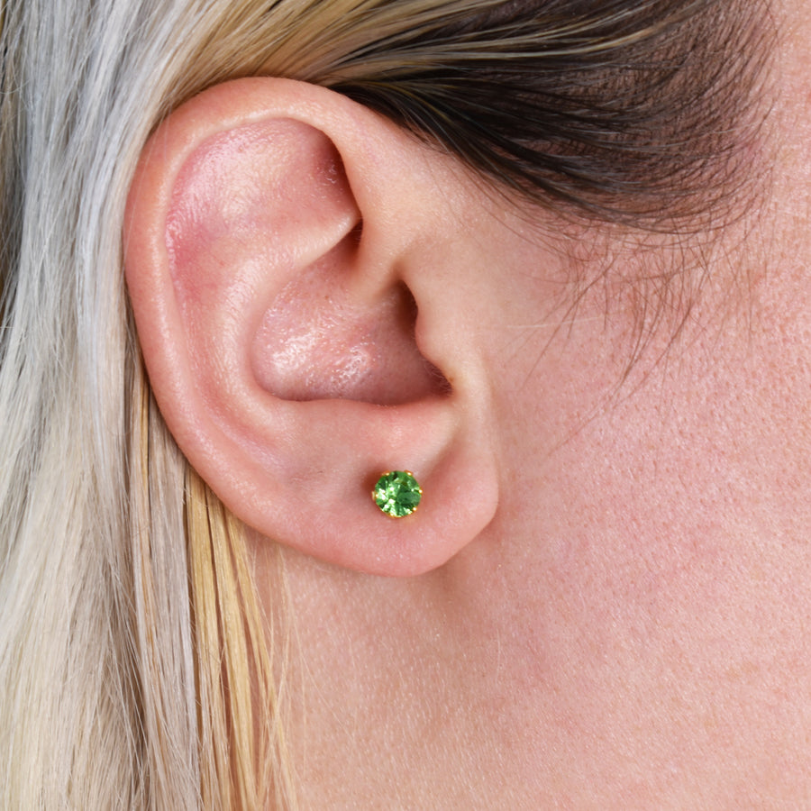 5mm Cubic Zirconia Birthstone Earrings in Gold - August