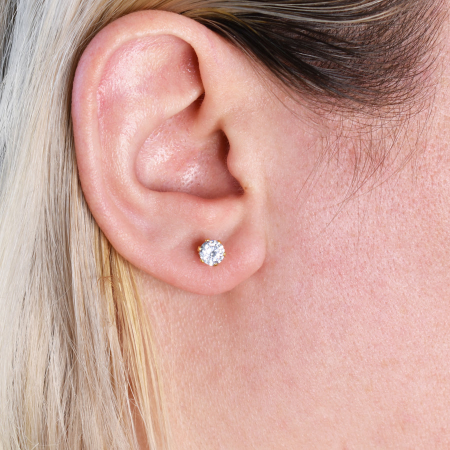 Wholesale | 5mm Clear Cubic Zirconia Earrings in Gold