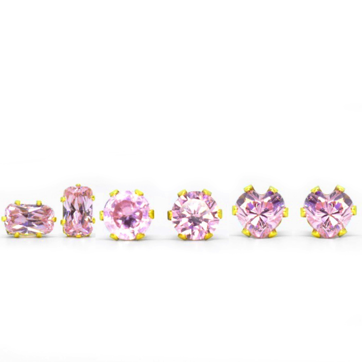 5mm Pink Cubic Zirconia Shapes Earrings in Gold