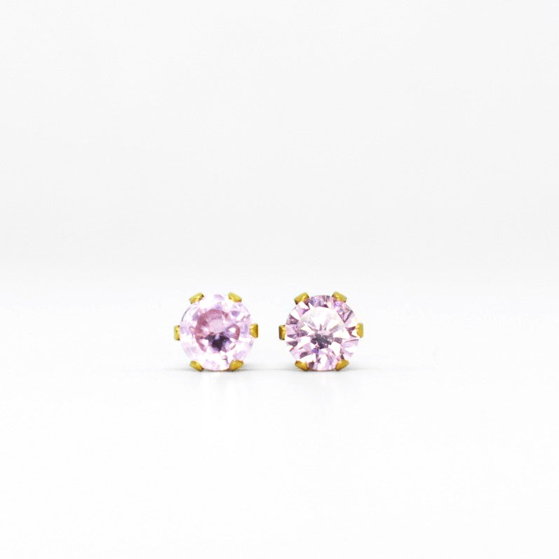 Wholesale | 5mm Pink Cubic Zirconia Earrings in Gold