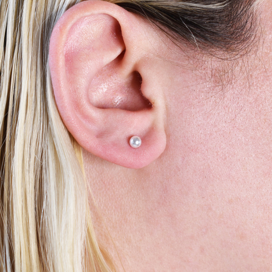 4mm Small Faux Pearl Earrings with Silver Posts