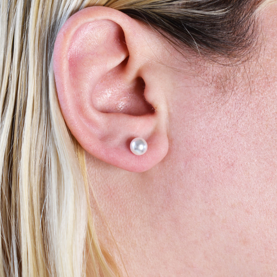 6mm Large Faux Pearl Earrings with Silver Posts