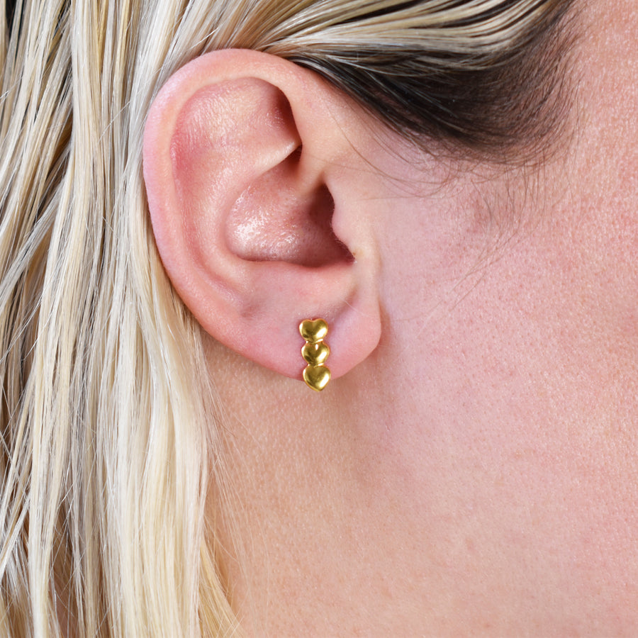 Wholesale | Gold Triple Heart Stud Earrings