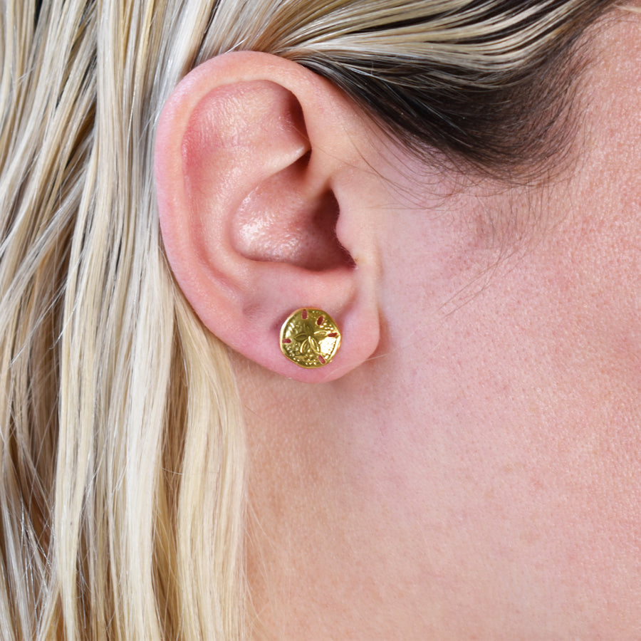 Gold Sand Dollar Stud Earrings