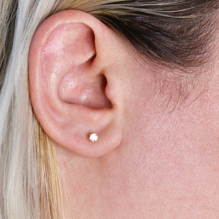 3mm Clear Cubic Zirconia Earrings in Gold