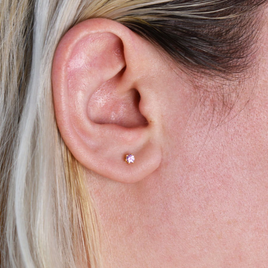 3mm Pink Cubic Zirconia Earrings in Gold