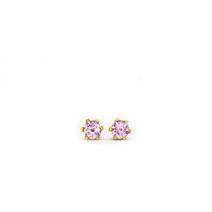 3mm Pink Cubic Zirconia Earrings in Gold