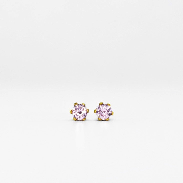 Wholesale | 3mm Pink Cubic Zirconia Earrings in Gold