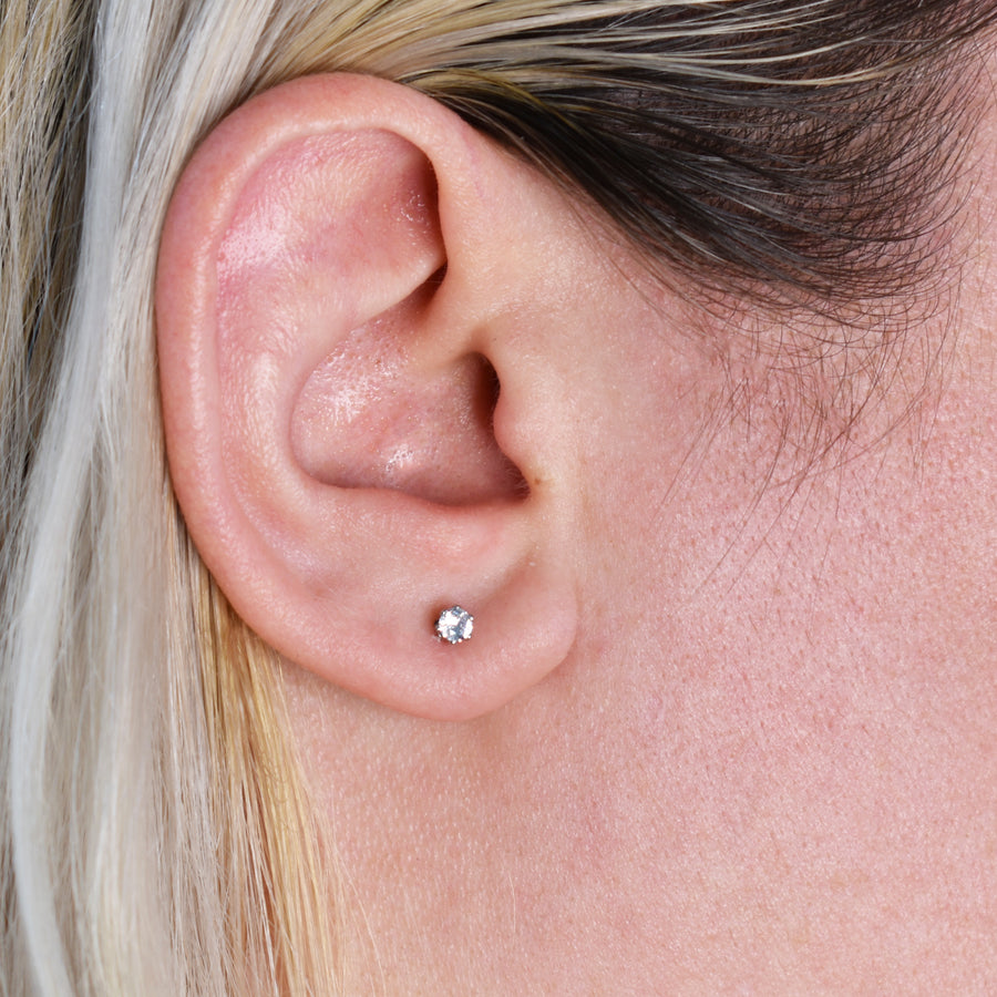 3mm Clear Cubic Zirconia Earrings in Silver