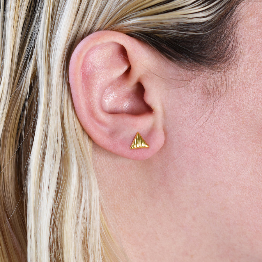 Gold Lined Triangle Stud Earrings