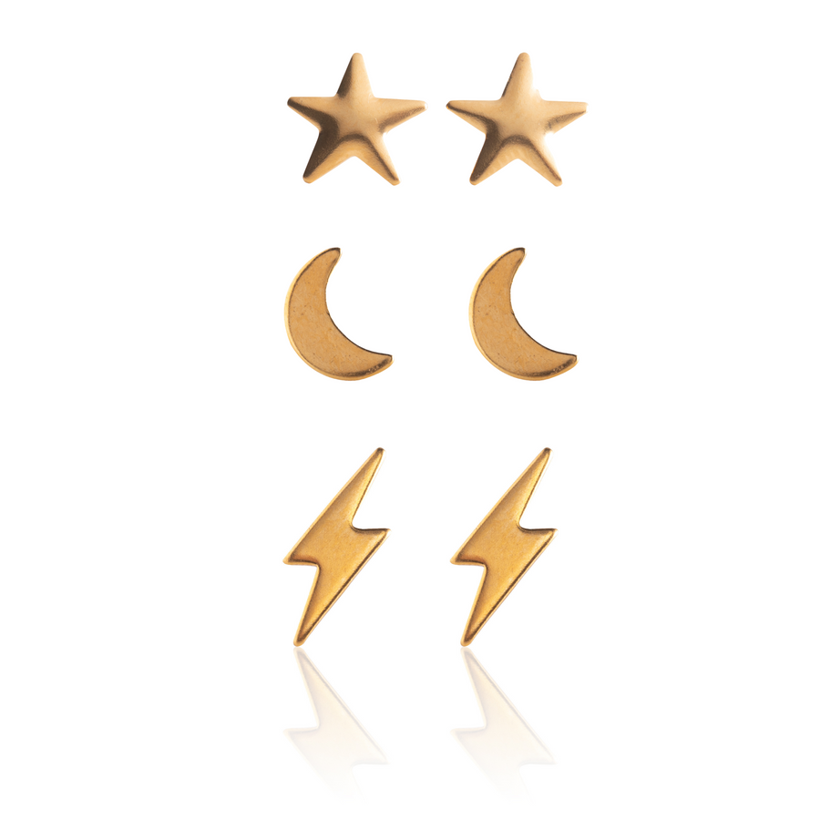 Gold Night Sky Earrings 3 Pairs