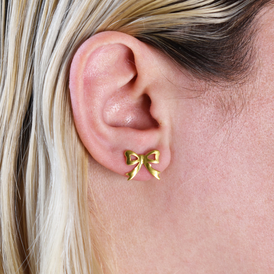 Gold Open Loop Bow Stud Earrings