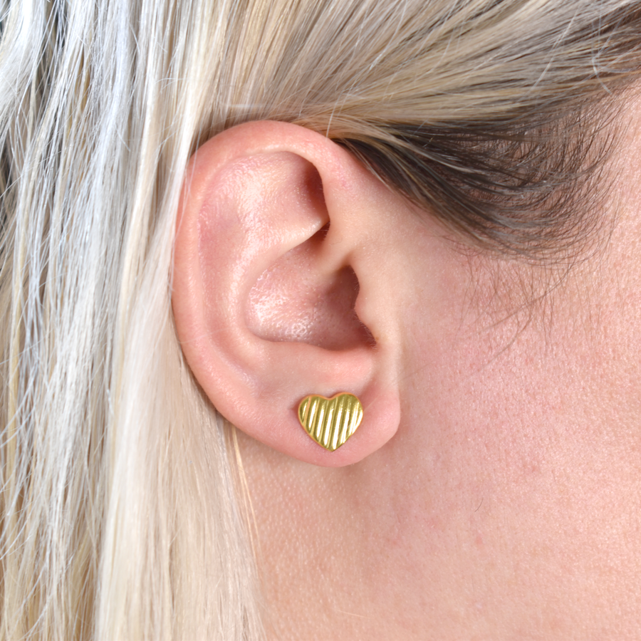 Gold Lined Heart Stud Earrings