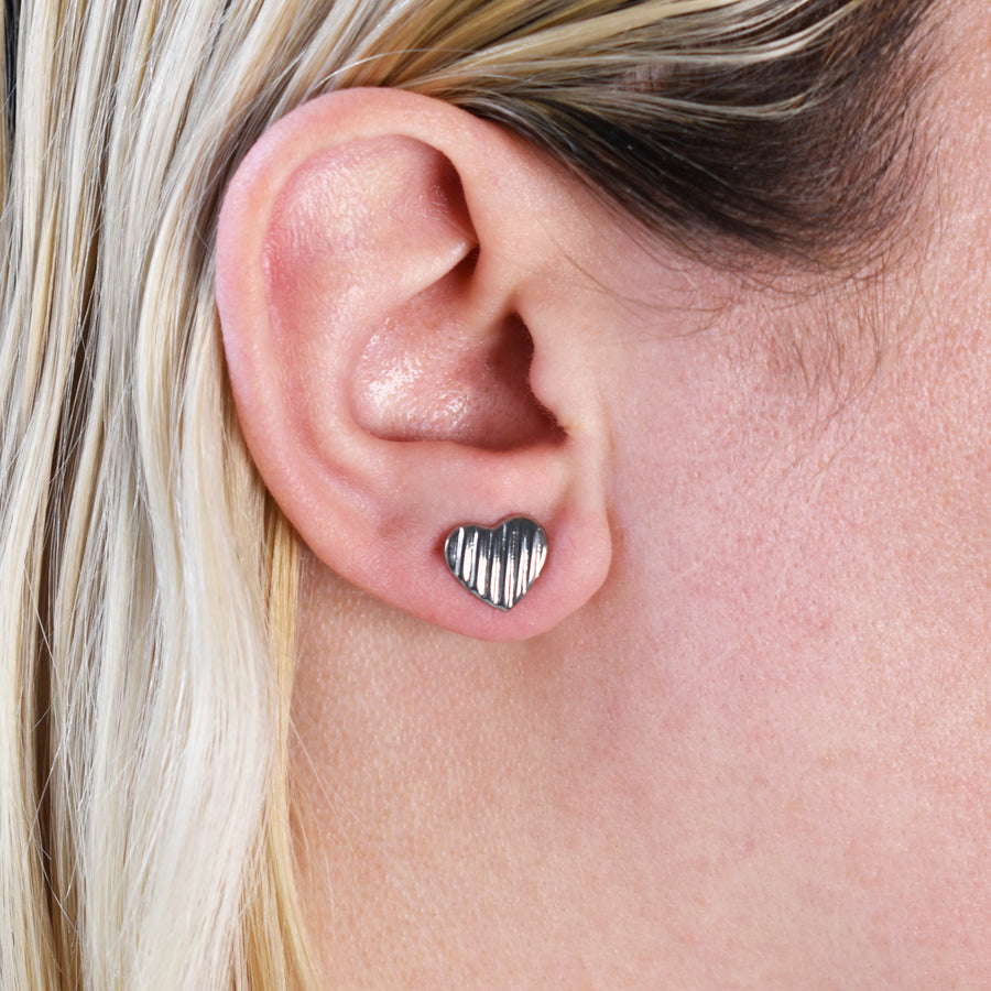 Silver Lined Heart Stud Earrings