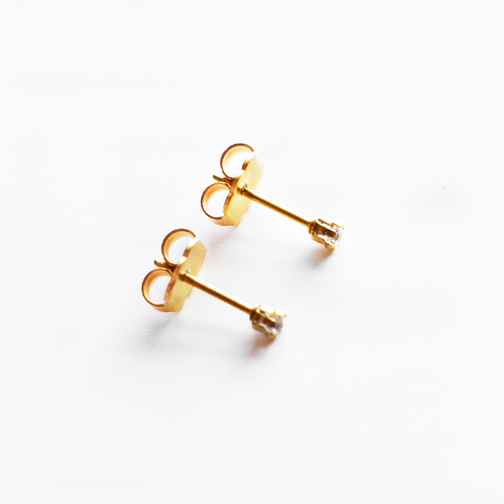 2mm Clear Cubic Zirconia Earrings in Gold