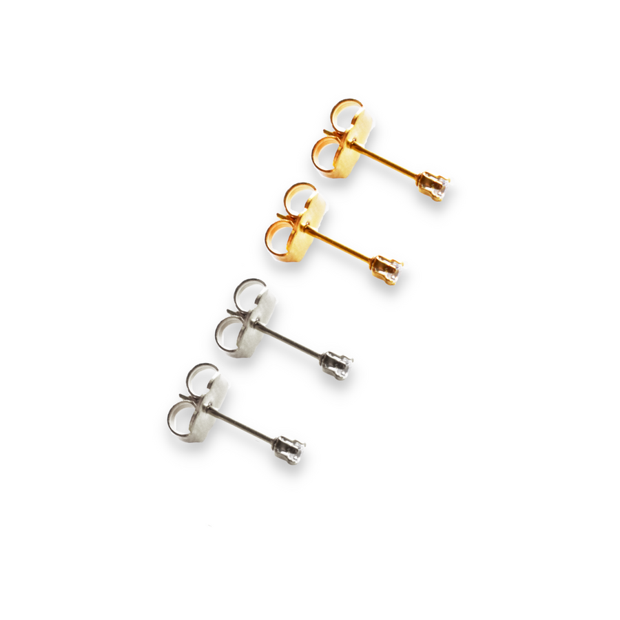 2mm Clear Cubic Zirconia Earrings 2 Pairs