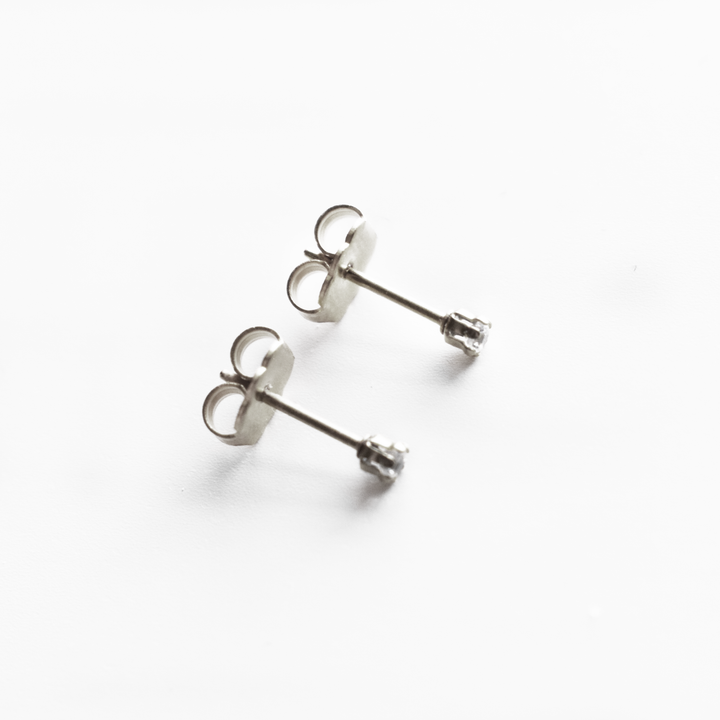 2mm Clear Cubic Zirconia Earrings in Silver