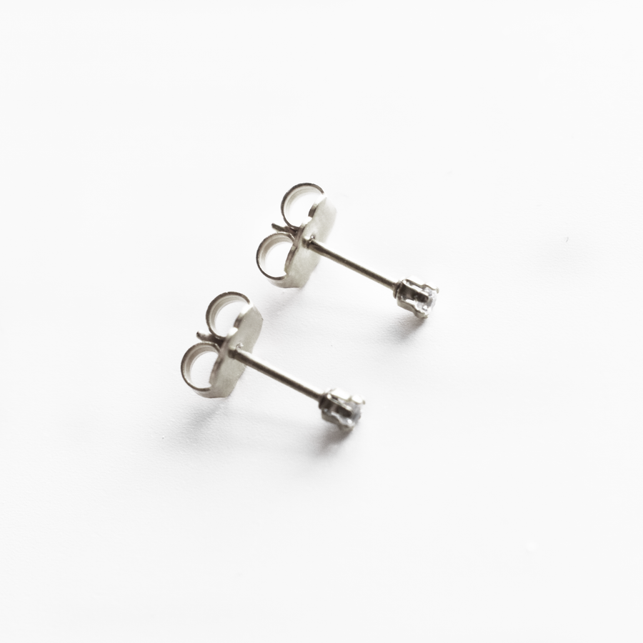 2mm Clear Cubic Zirconia Earrings in Silver