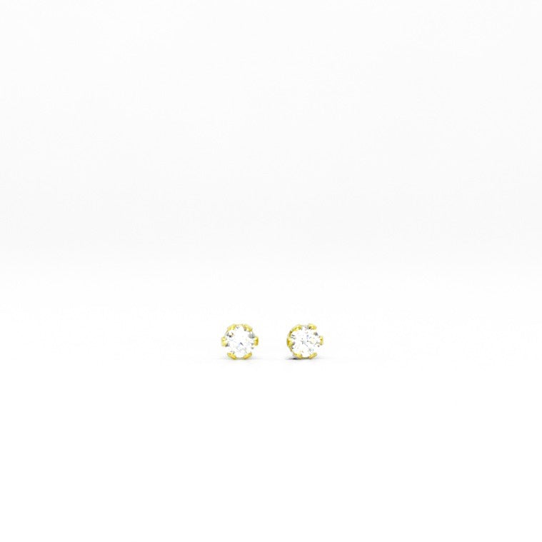 2mm Clear Cubic Zirconia Earrings in Gold