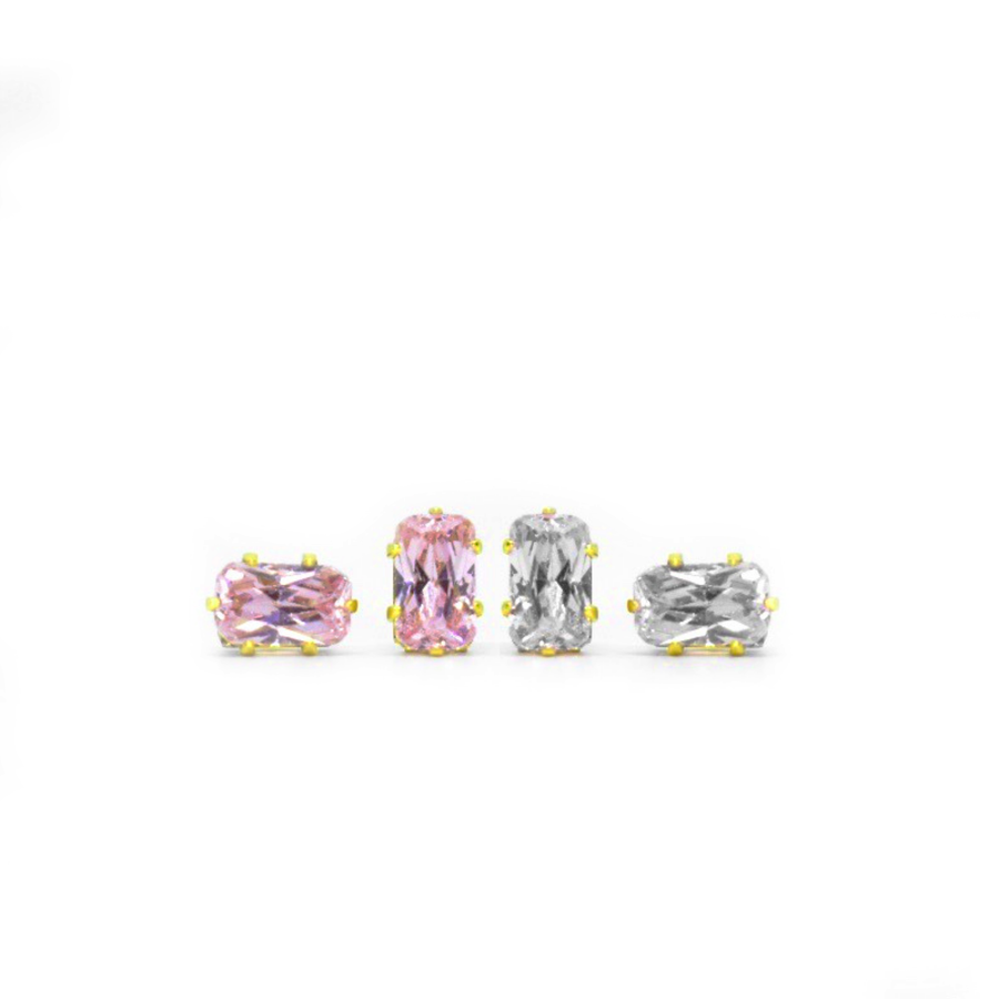 5mm Rectangle Cubic Zirconia Earrings in Gold