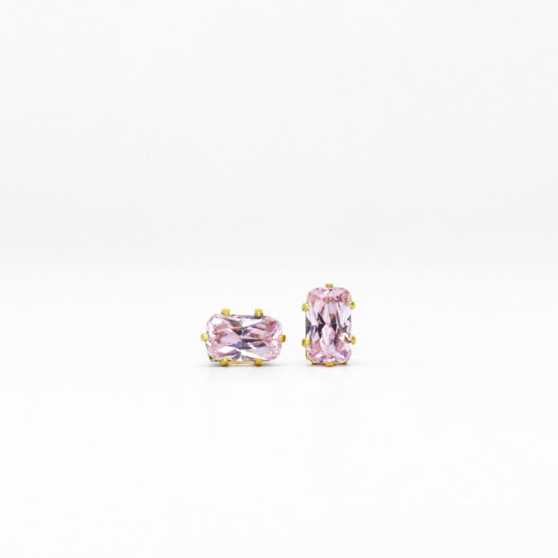 Wholesale | 5mm Pink Rectangle Cubic Zirconia Earrings in Gold