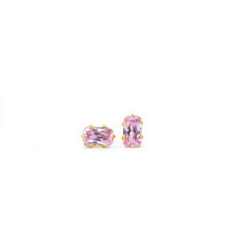 5mm Pink Rectangle Cubic Zirconia Earrings in Gold