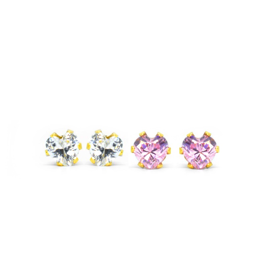 5mm Heart Cubic Zirconia Earrings 2 Pairs in Gold