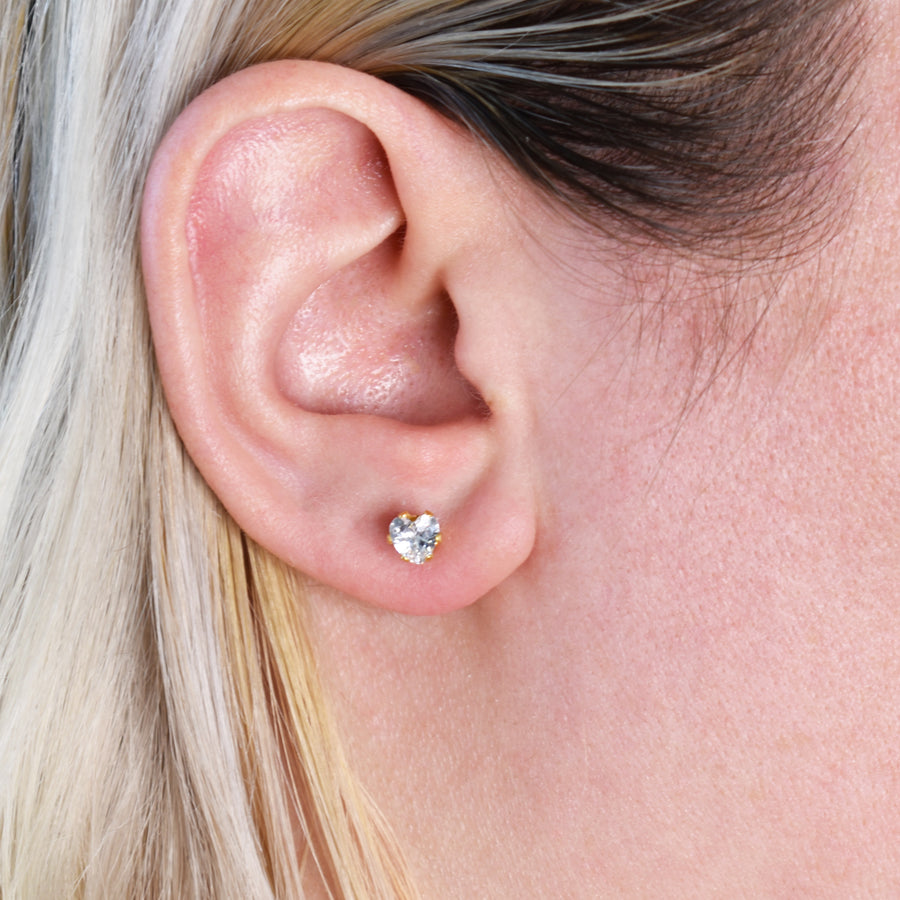Wholesale | 5mm Clear Heart Cubic Zirconia Earrings in Gold