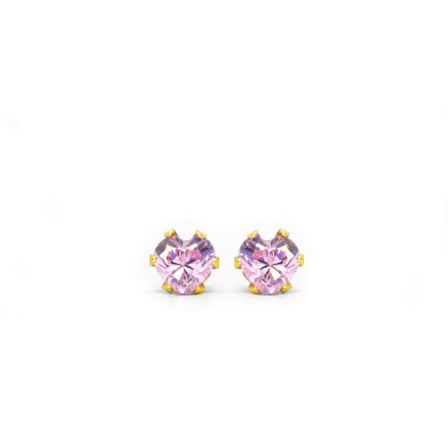 5mm Pink Heart Cubic Zirconia Earrings in Gold