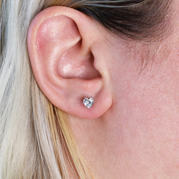 5mm Clear Heart Cubic Zirconia Earrings in Silver