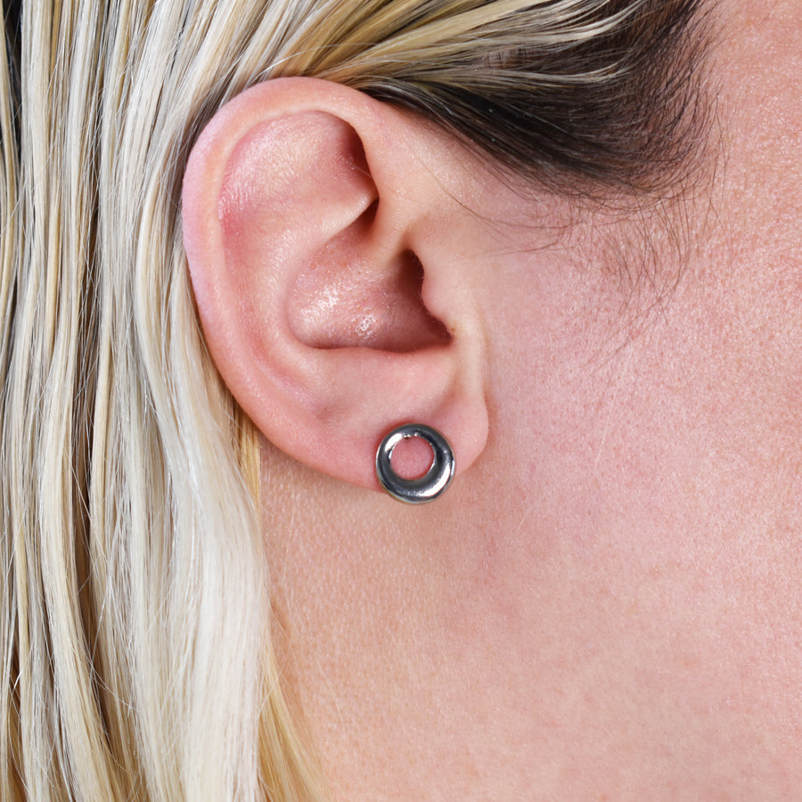 Silver Open Circle Donut Stud Earrings
