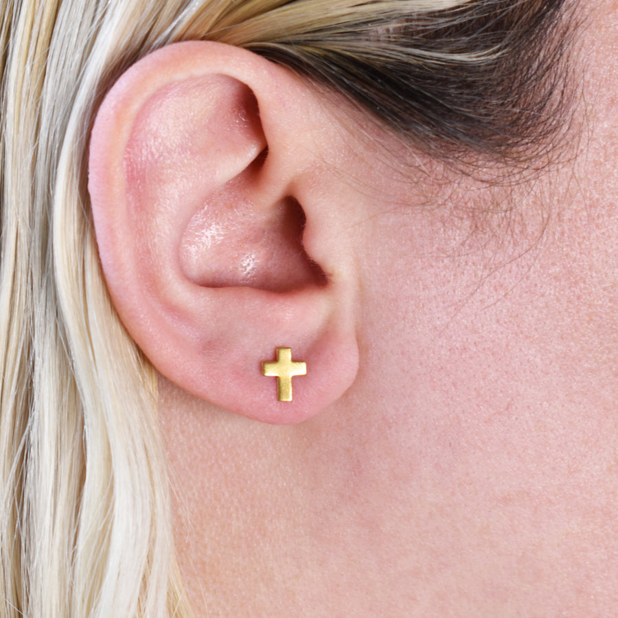 Small Gold Cross Stud Earrings