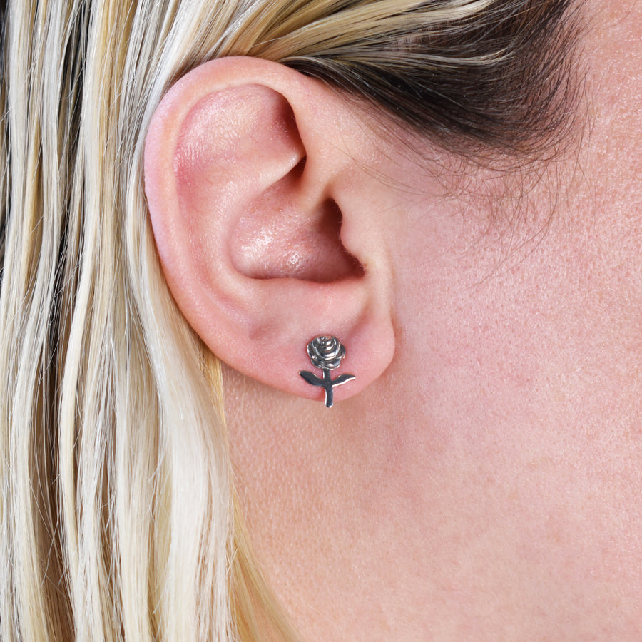 Stemmed Roses Stud Earrings 2 Pairs