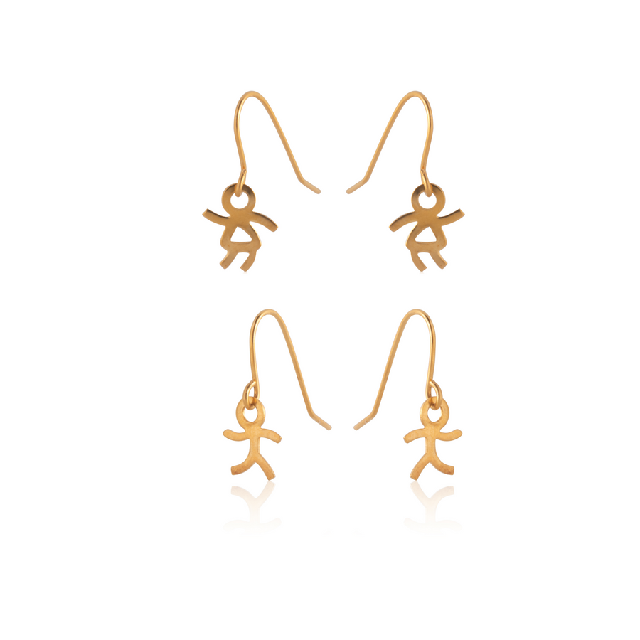 Gold Stick Figure Fishhook Wire Earrings 2 Pairs