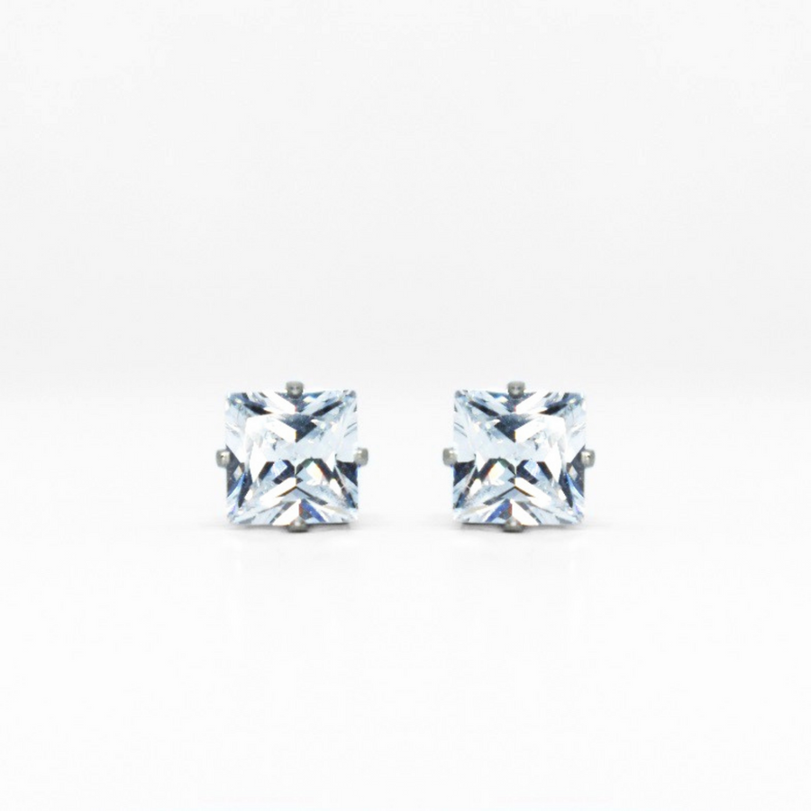 Wholesale | 6mm Clear Square Cubic Zirconia Earrings in Silver