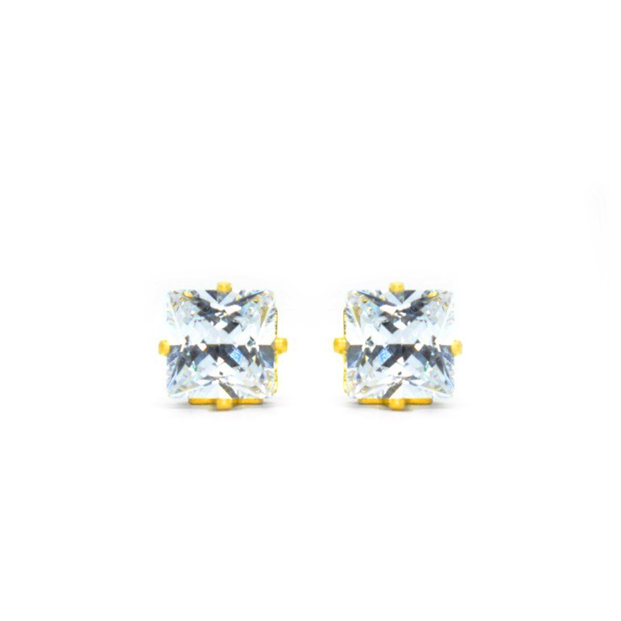 6mm Clear Square Cubic Zirconia Earrings in Gold